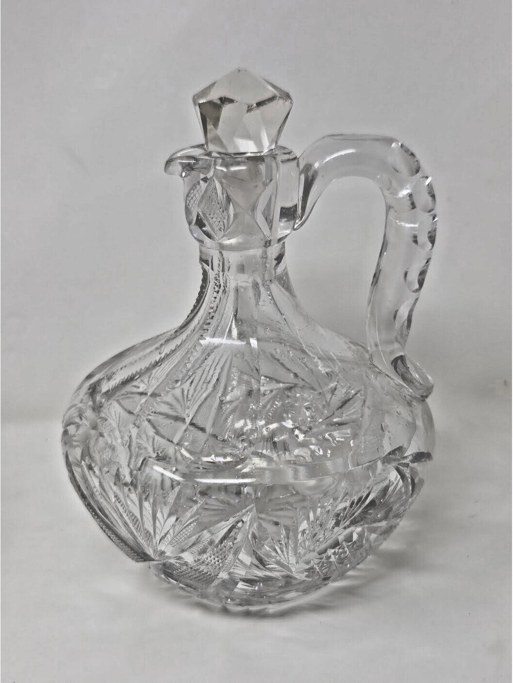 Antique American Brilliant Cut Glass Cruet Decanter /w Stopper Handle ABCG